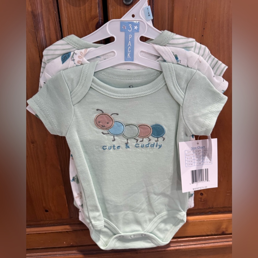 Charming Mint Green Cute & Cuddly Bodysuit Trio